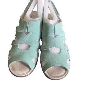 Skechers Suede Peep Toe Slingback Wedges Stylin' Mint NWB